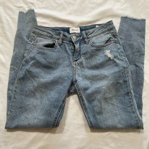 low-rise RVCA knee rip jeans